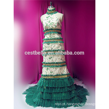 Moda muçulmana senhora vestido de noite mulheres árabe verde muçulmano casamento vestido vestido de noiva